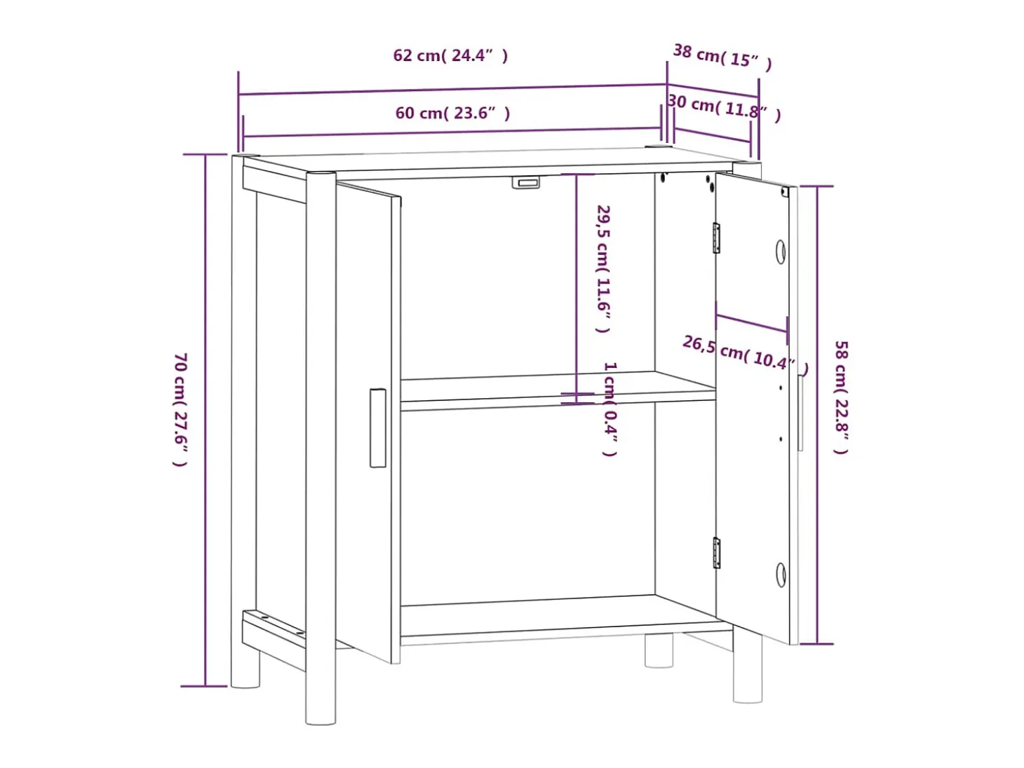 Aparador de madera contrachapada blanco 62x38x70 cm