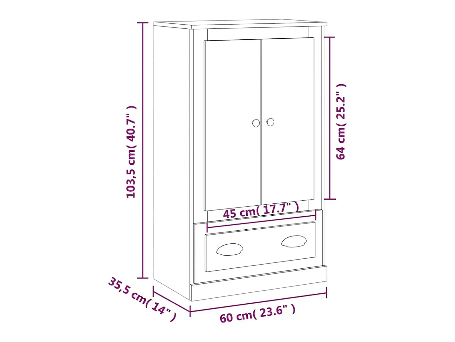 Aparador de madera contrachapada blanco 60x35,5x103,5 cm