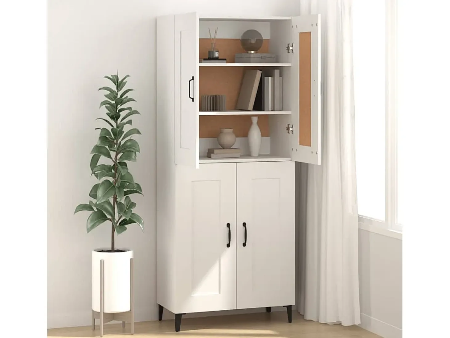 Aparador de madera contrachapada blanco 69,5x34x90 cm