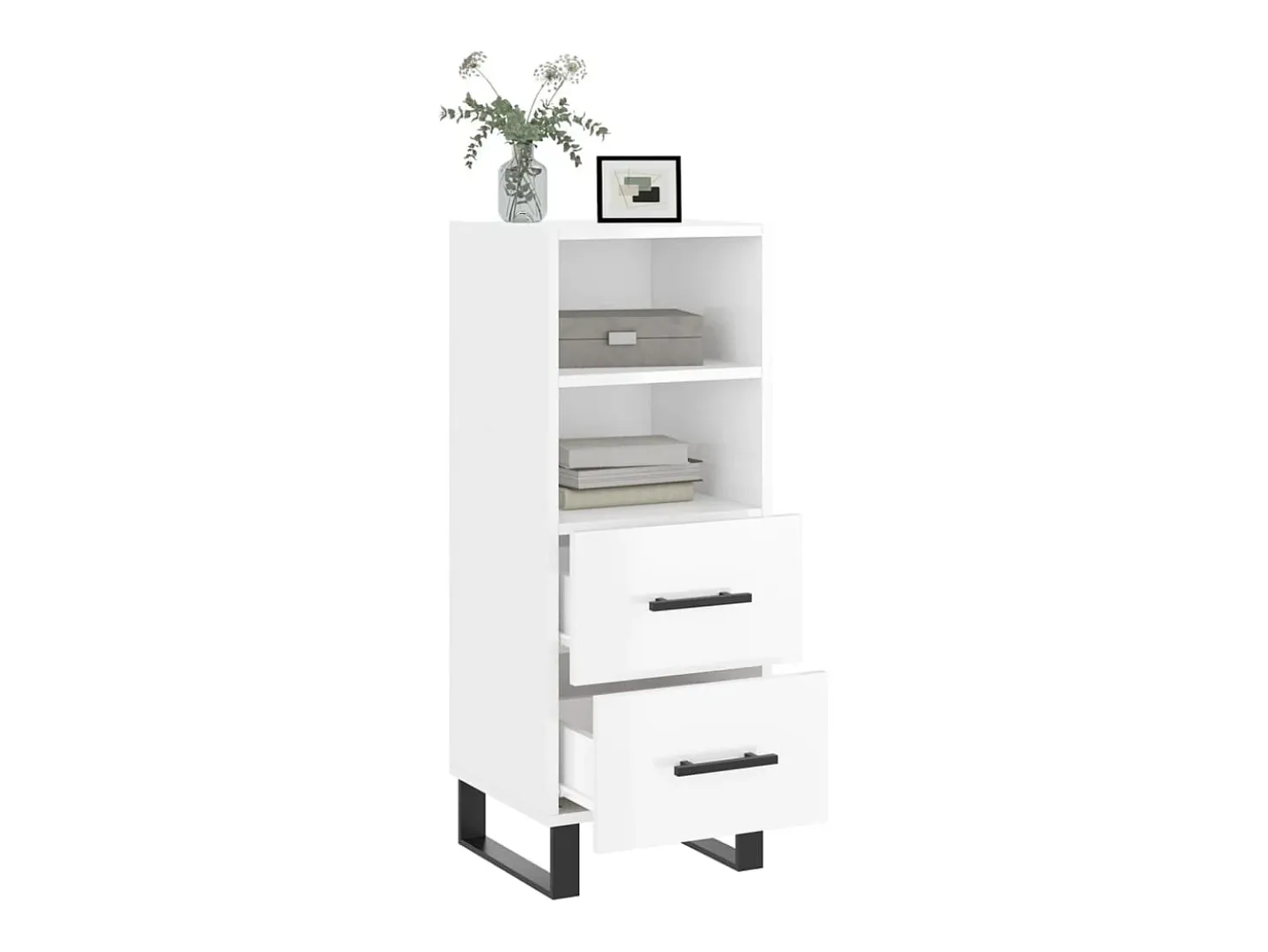 Aparador de madera contrachapada blanco brillante 34,5x34x90 cm