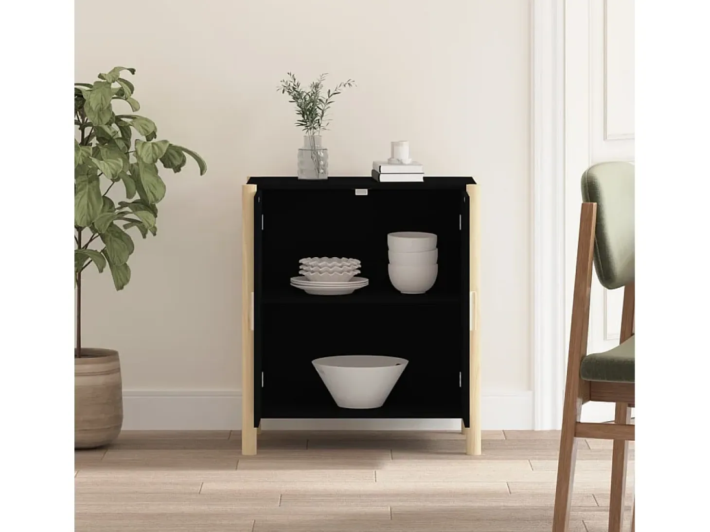Aparador de madera contrachapada negro 62x38x70 cm ES16625