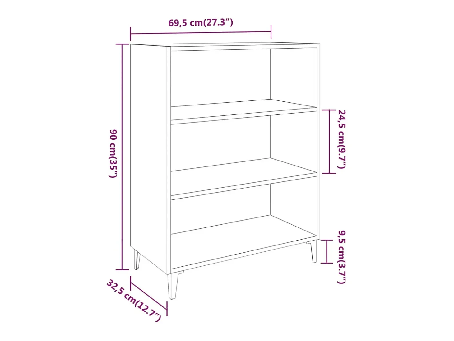 Aparador de madera contrachapada blanco 69,5x32,5x90 cm
