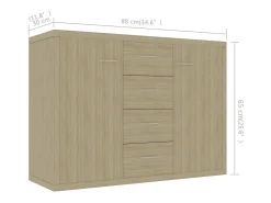 Aparador de madera contrachapada color roble Sonoma 88x30x65 cm