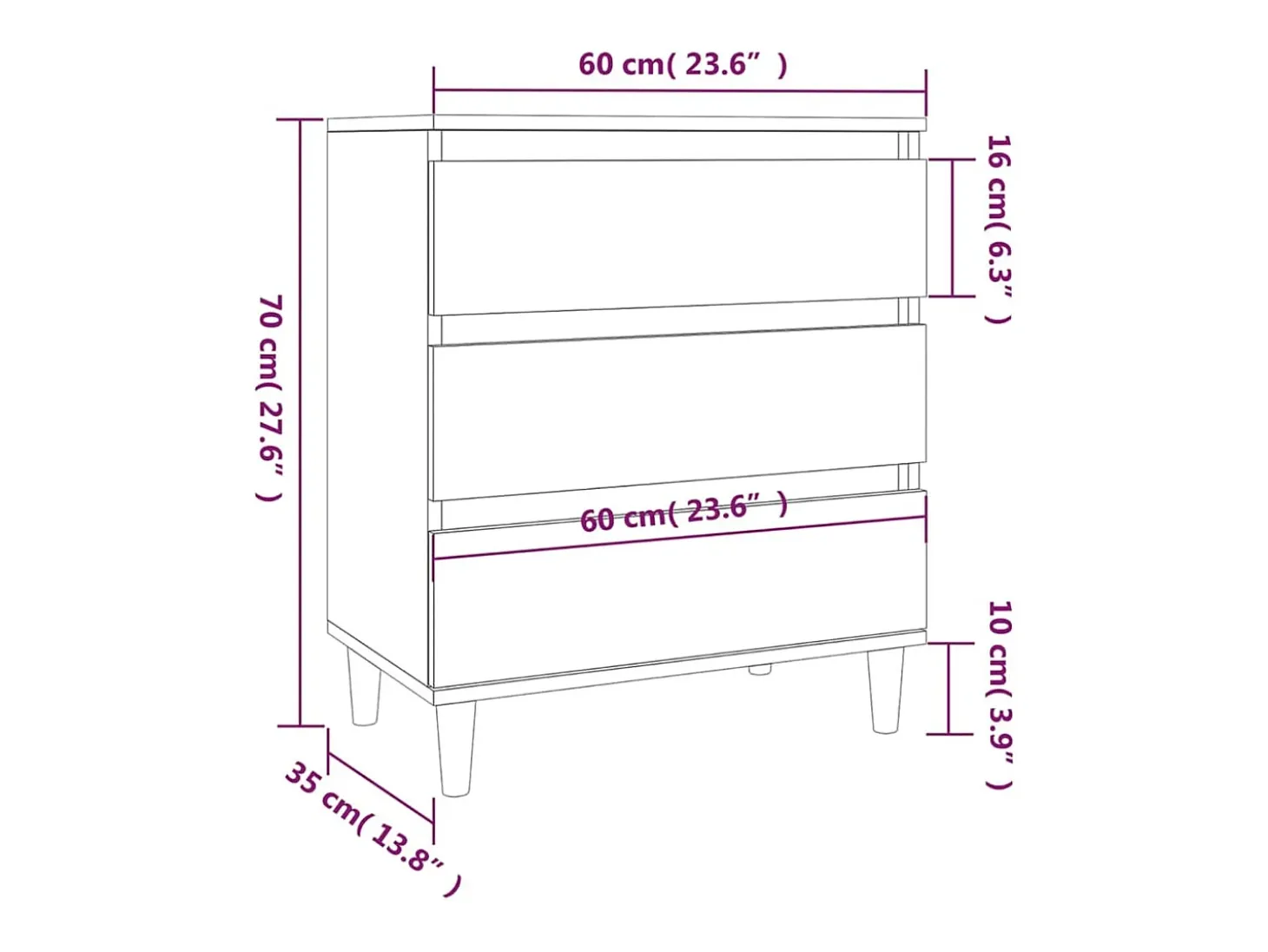 Aparador de madera contrachapada blanco 60x35x70 cm