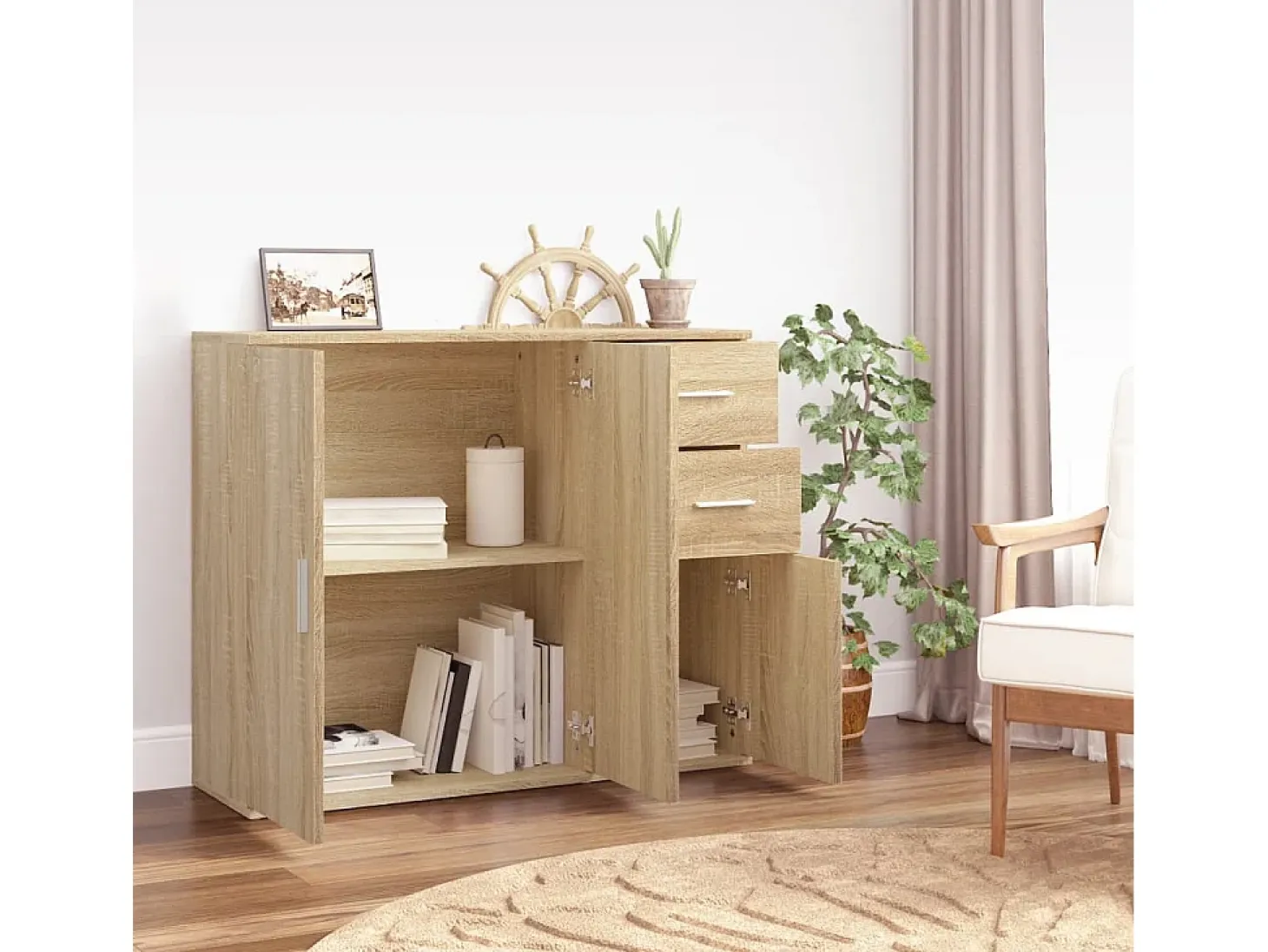 Aparador de madera contrachapada roble Sonoma 91x29,5x75 cm