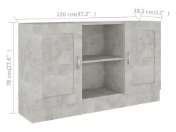 Aparador de madera contrachapada gris hormigón 120x30,5x70 cm