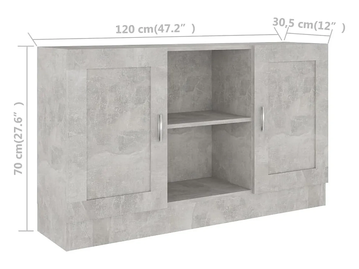 Aparador de madera contrachapada gris hormigón 120x30,5x70 cm