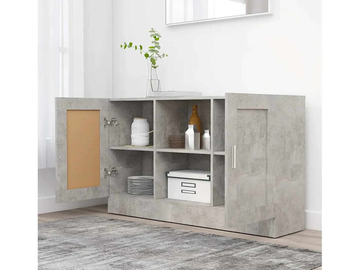 Aparador de madera contrachapada gris hormigón 120x30,5x70 cm
