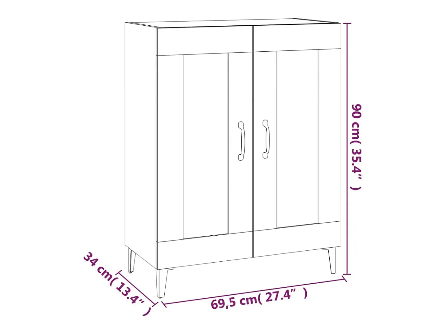 Aparador de madera contrachapada blanco brillante 69,5x34x90 cm