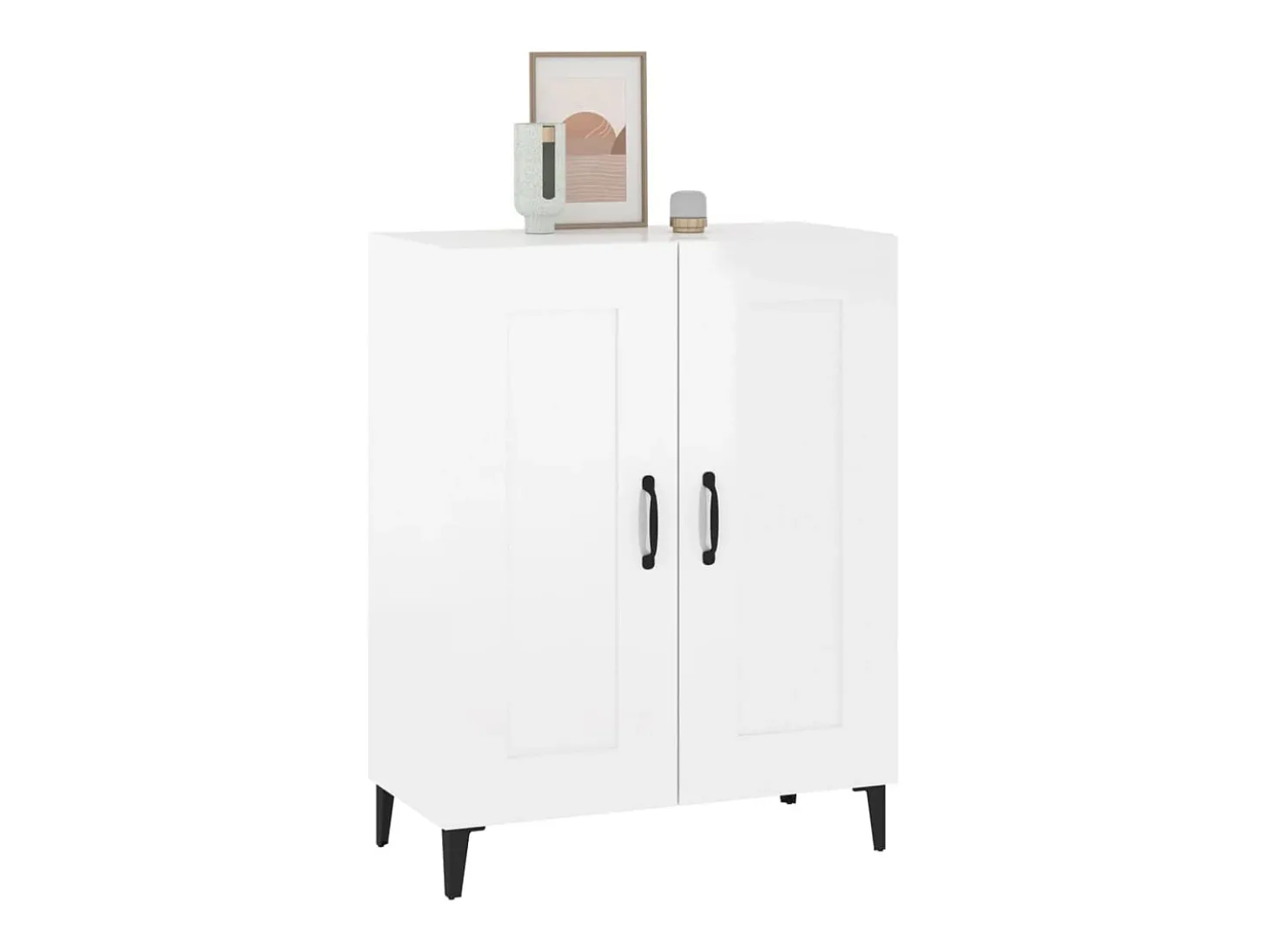Aparador de madera contrachapada blanco brillante 69,5x34x90 cm