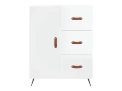 Aparador de madera contrachapada blanco brillante 69,5x34x90 cm