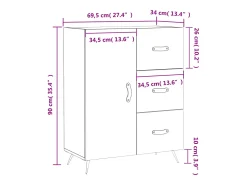 Aparador de madera contrachapada blanco brillante 69,5x34x90 cm