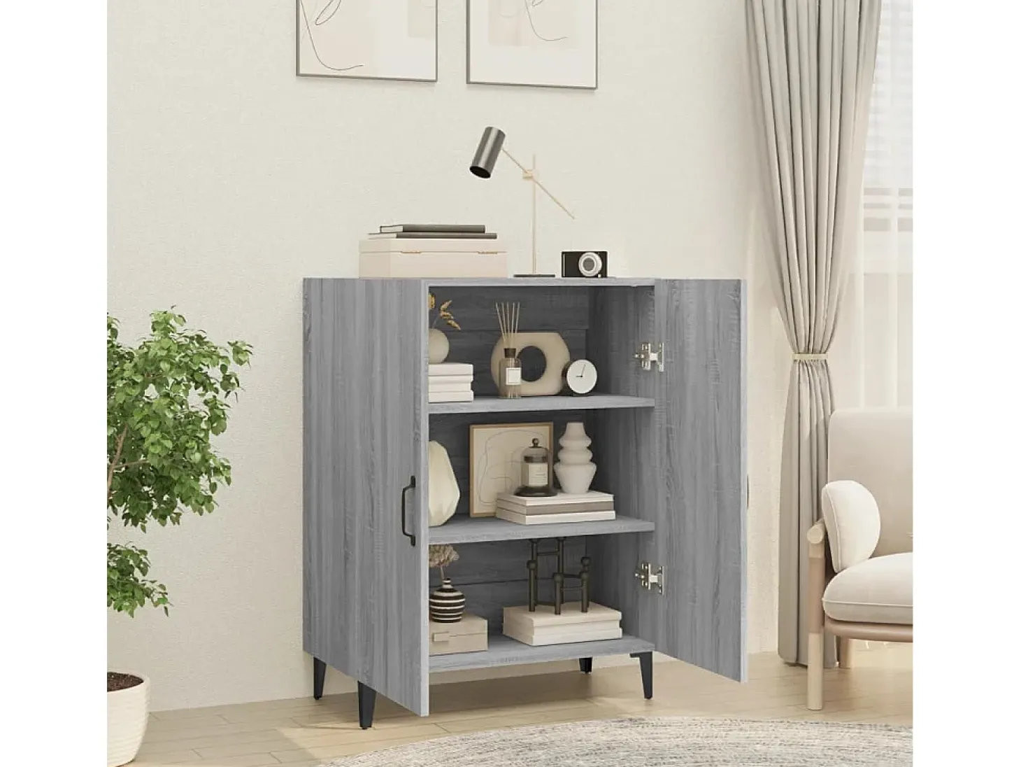 Aparador de madera contrachapada gris Sonoma 70x34x90 cm