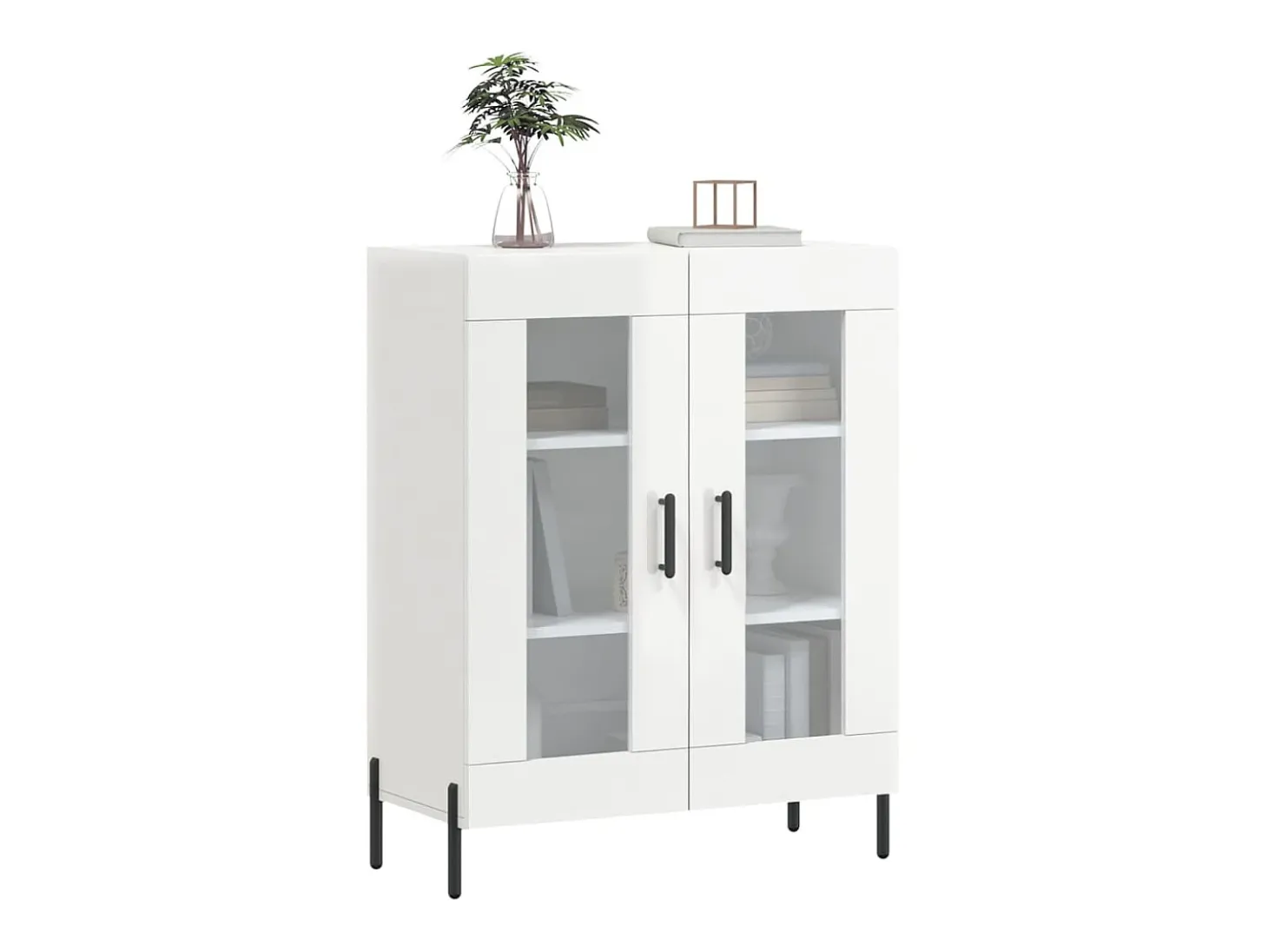 Aparador de madera contrachapada blanco brillante 69,5x34x90 cm ES36967
