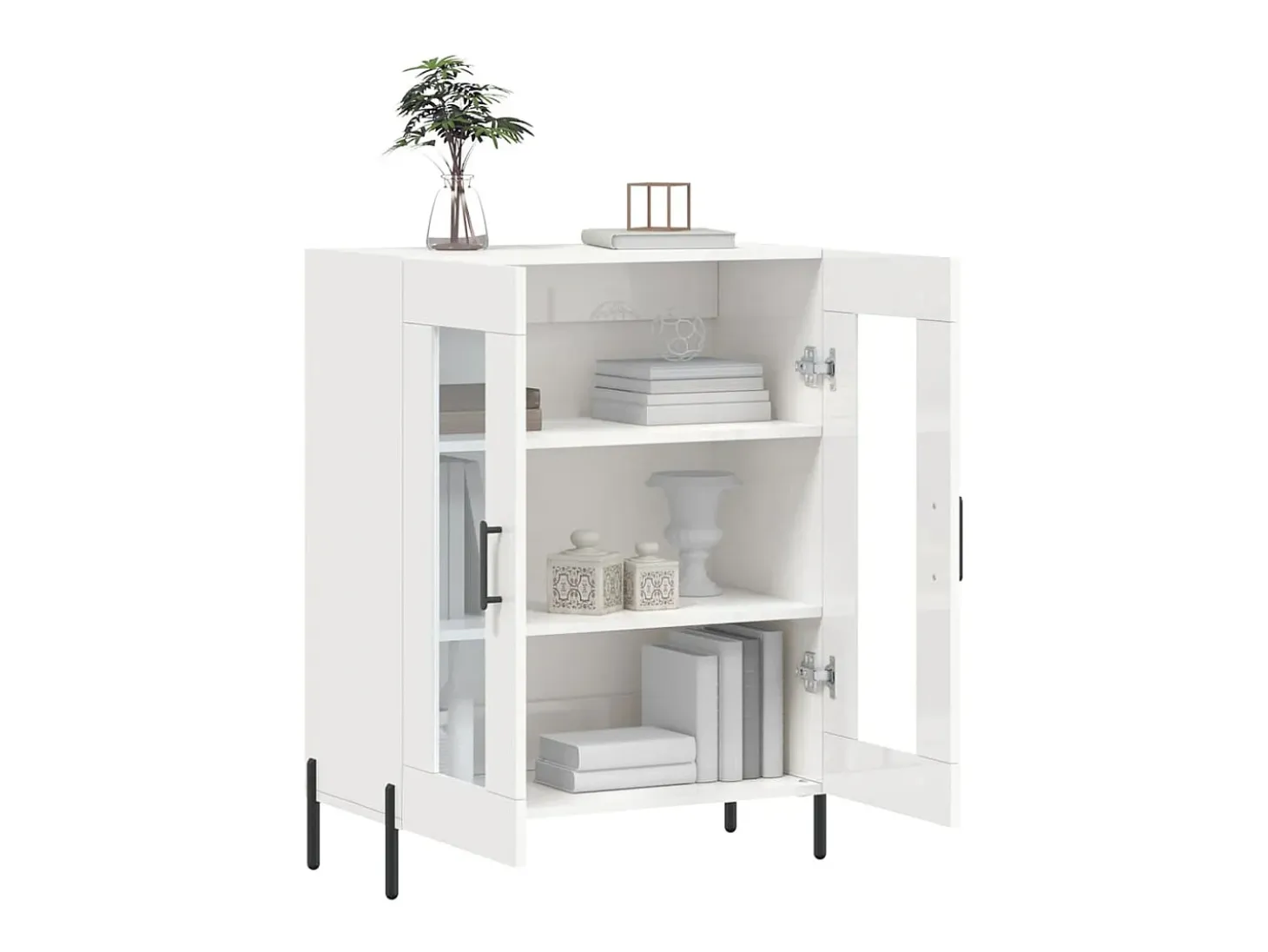 Aparador de madera contrachapada blanco brillante 69,5x34x90 cm ES36967