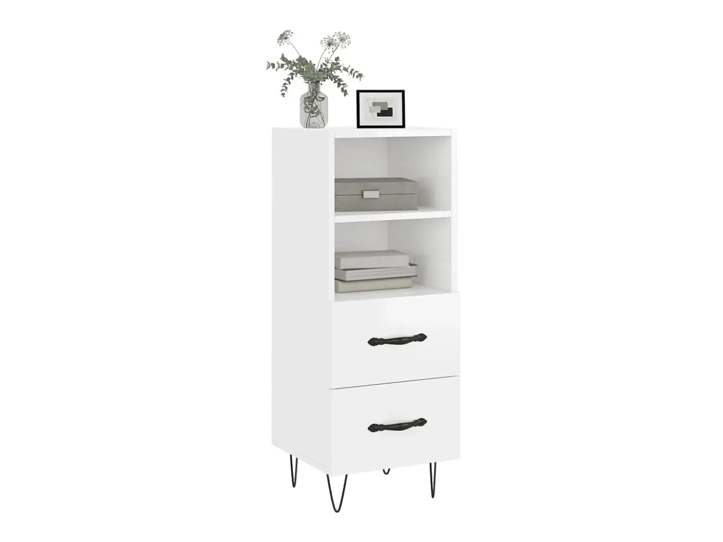 Aparador de madera contrachapada blanco brillante 34,5x34x90 cm ES34407