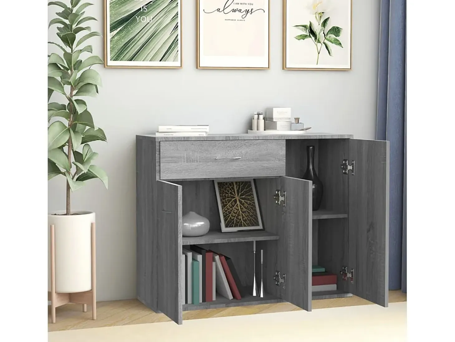 Aparador de madera contrachapada gris Sonoma 88x30x70 cm ES56818