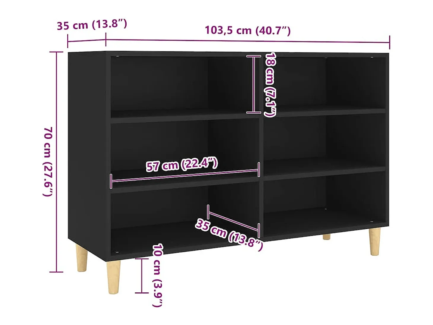 Aparador de madera contrachapada negro 103,5x35x70 cm