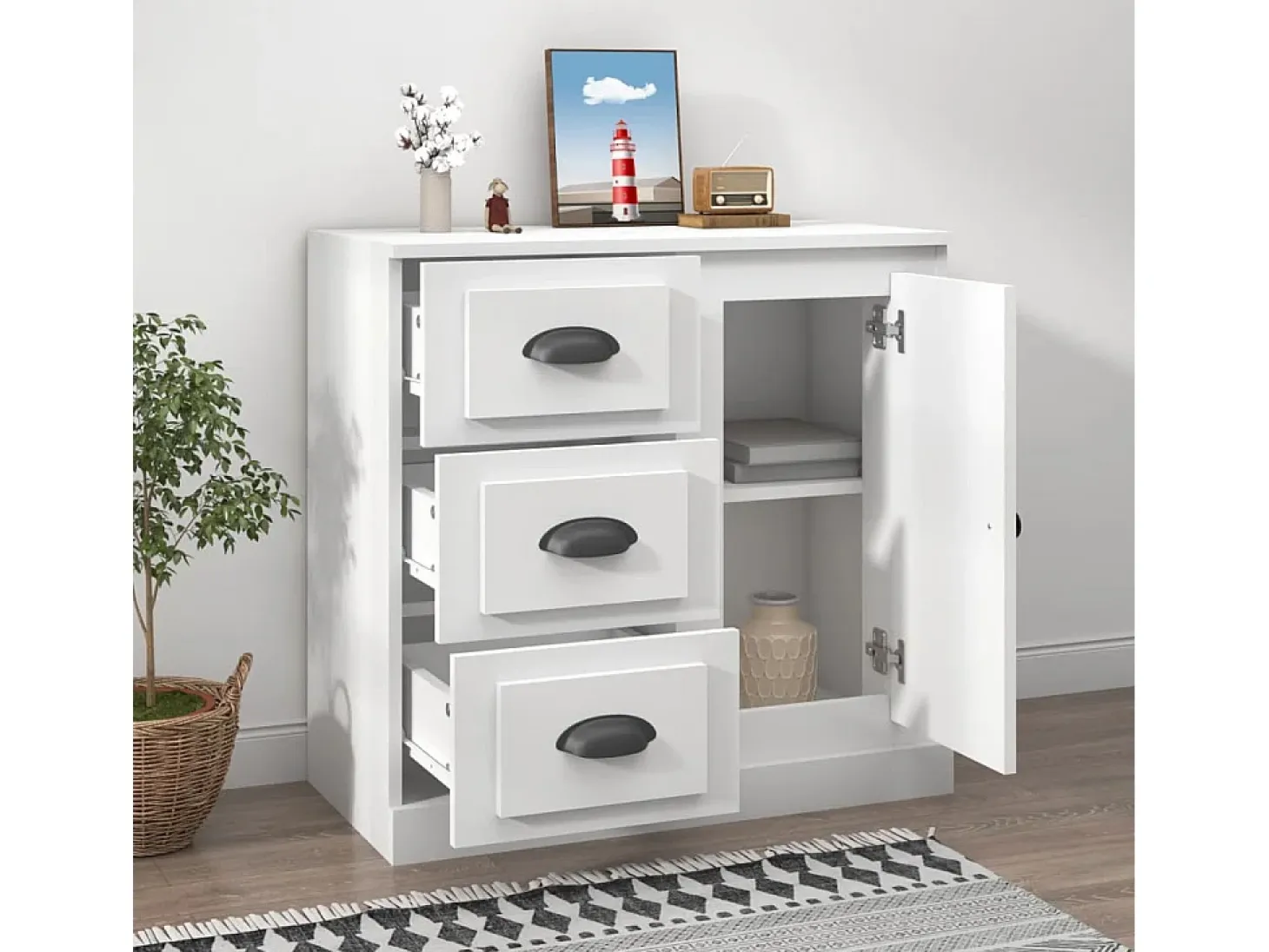 Aparador de madera contrachapada blanco 70x35,5x67,5 cm