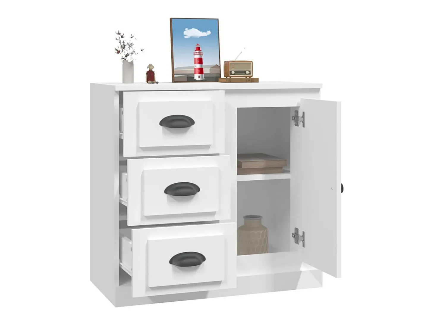 Aparador de madera contrachapada blanco 70x35,5x67,5 cm