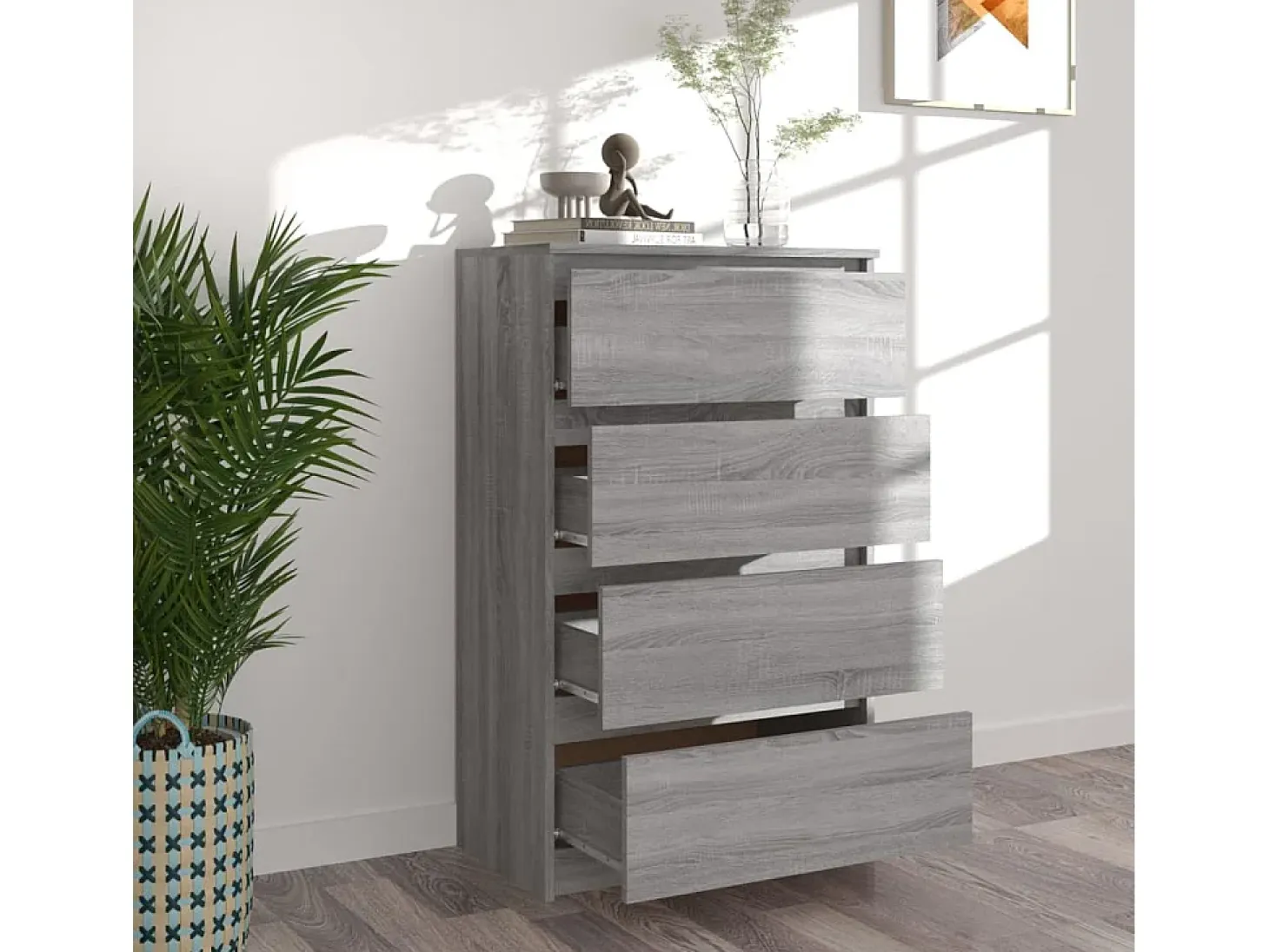 Aparador de madera contrachapada Sonoma gris 60x35x98,5 cm ES827934