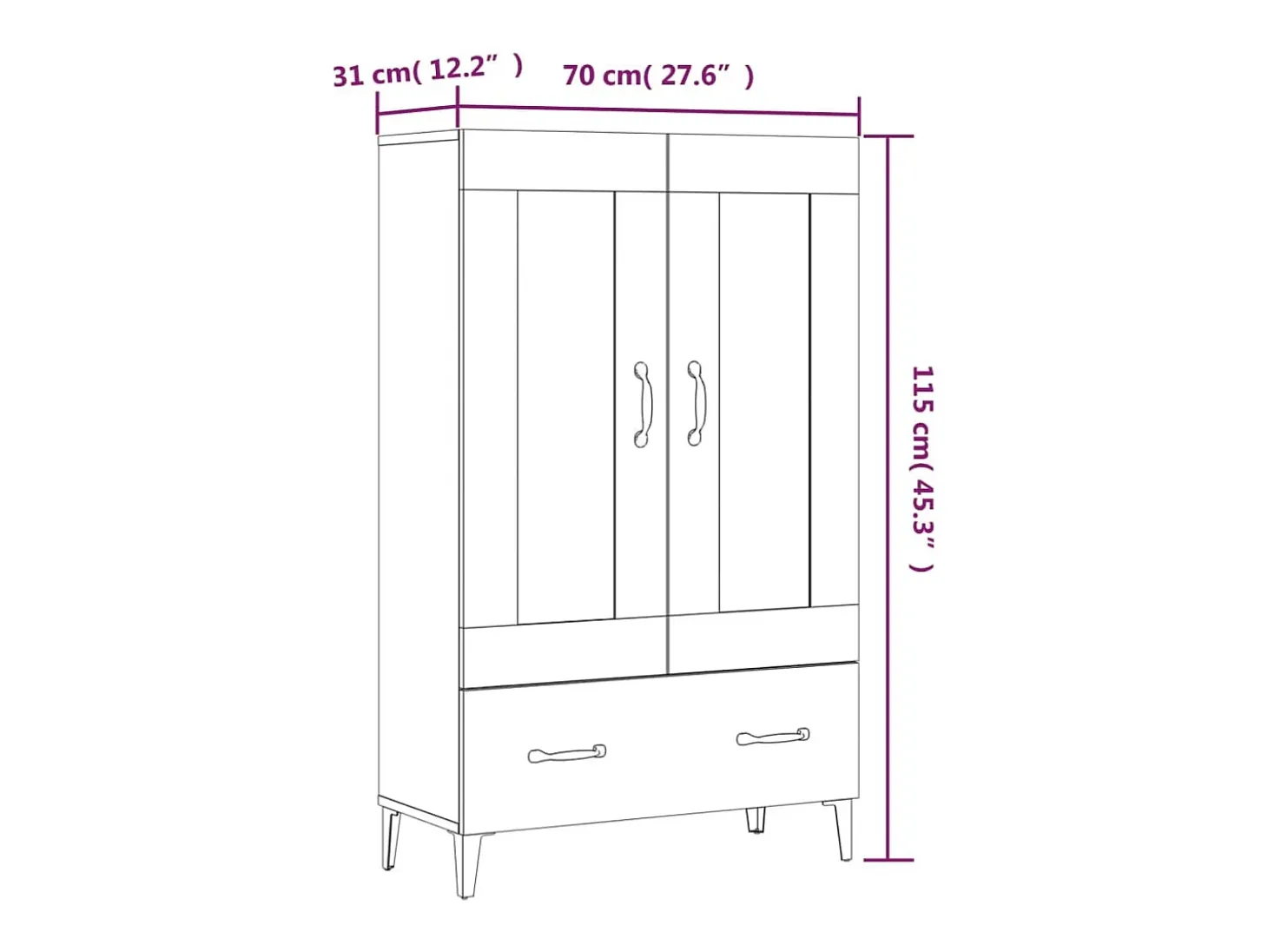 Aparador de madera contrachapada gris hormigón 70x31x115 cm