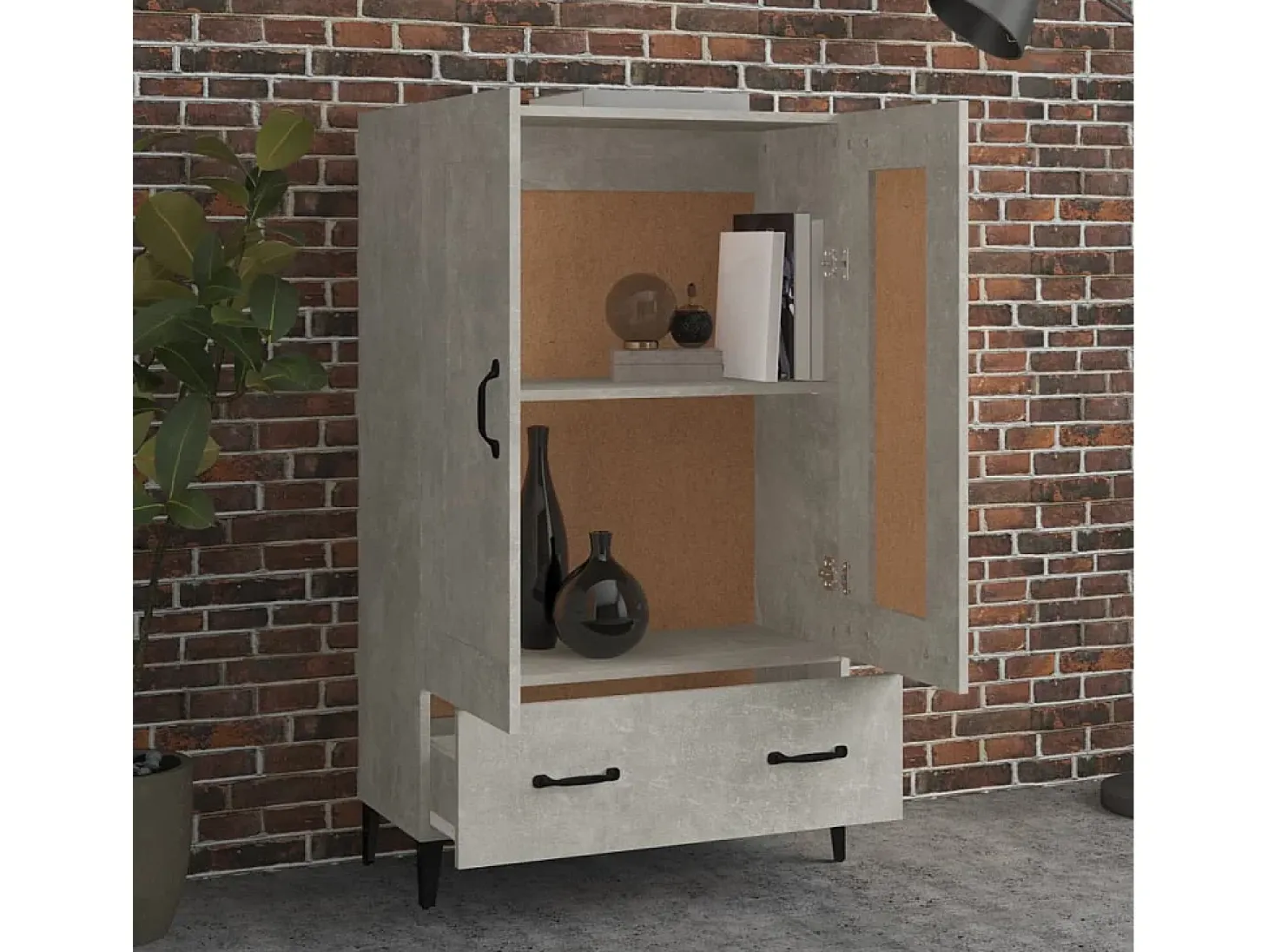 Aparador de madera contrachapada gris hormigón 70x31x115 cm