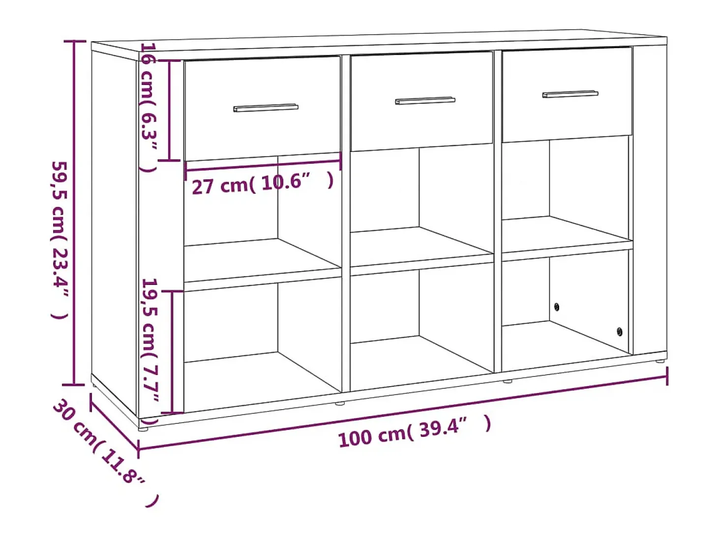 Aparador de madera contrachapada blanco 100x30x59,5 cm