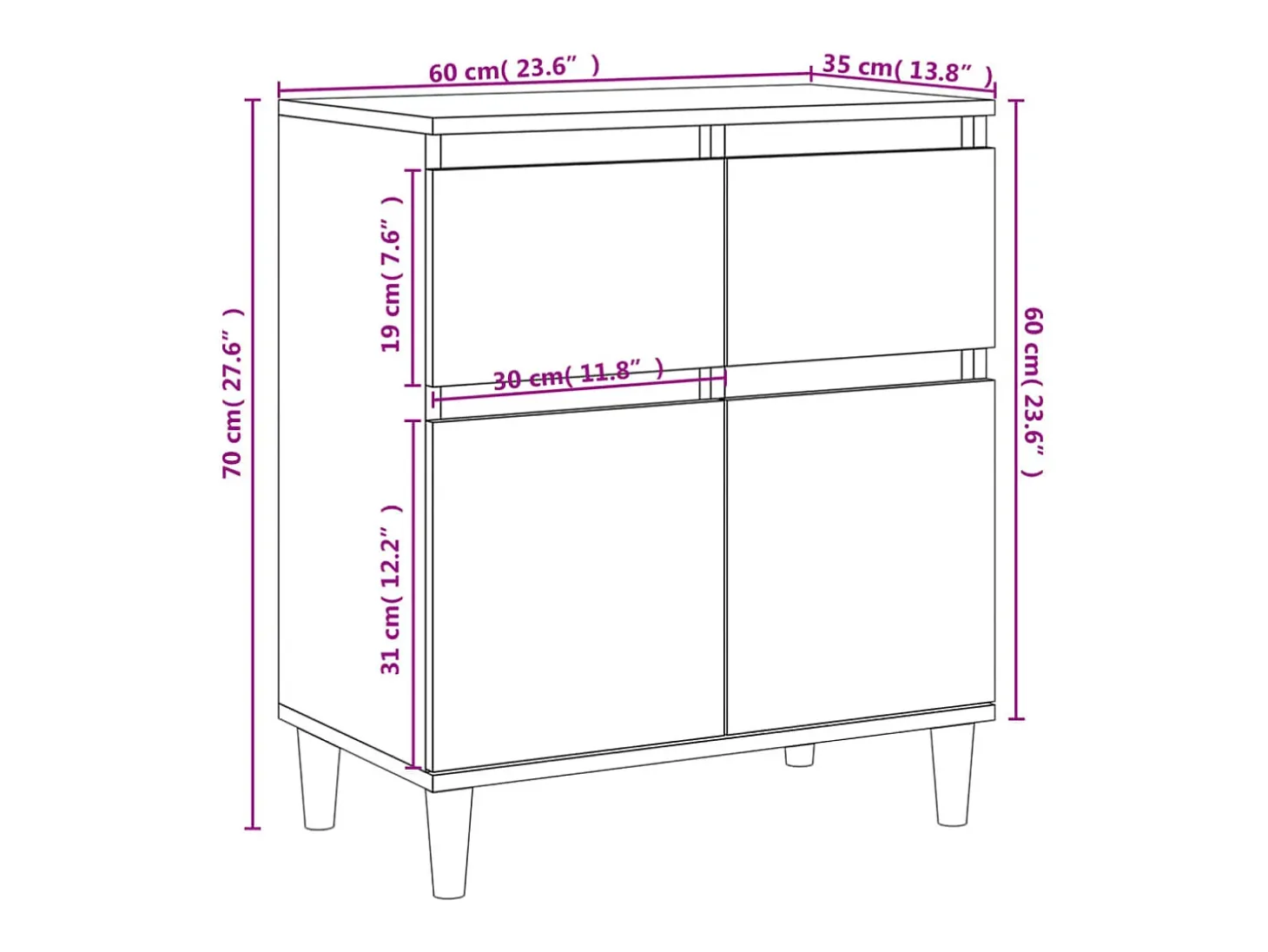 Aparador de madera contrachapada roble Sonoma 60x35x70 cm