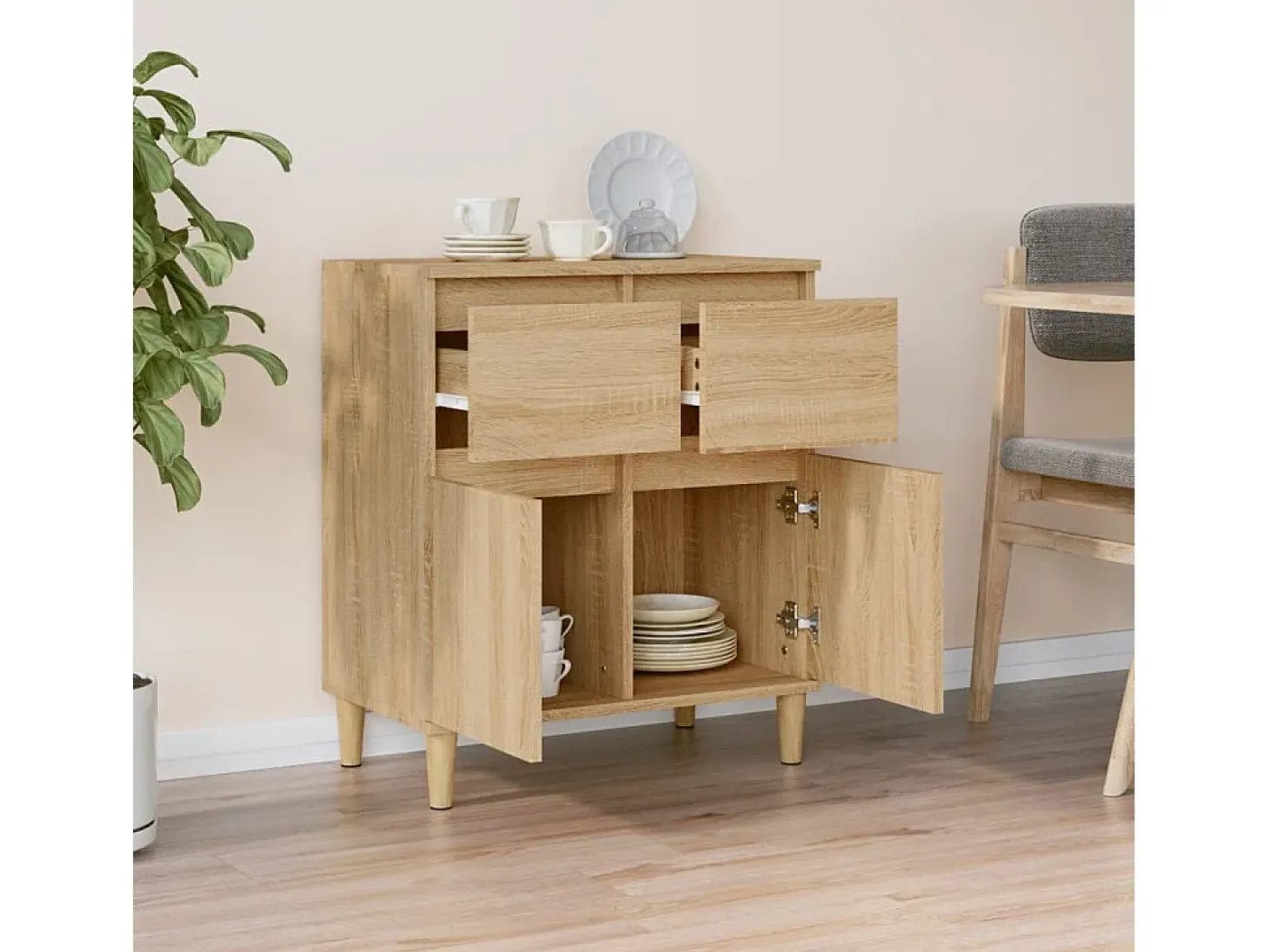 Aparador de madera contrachapada roble Sonoma 60x35x70 cm