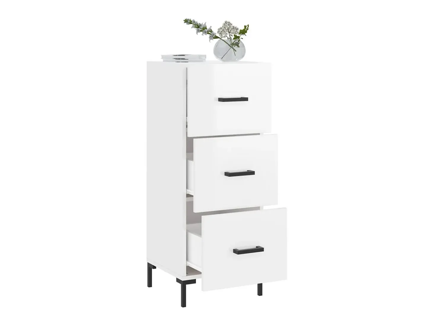 Aparador de madera contrachapada blanco brillante 34,5x34x90 cm ES51074