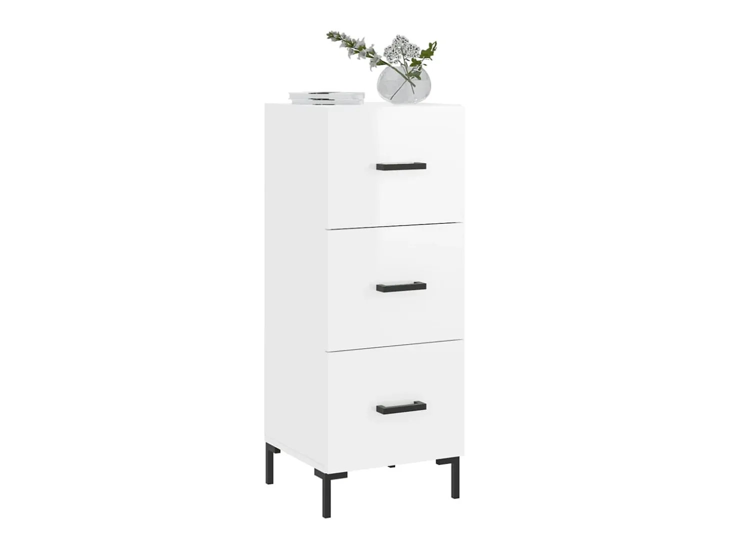 Aparador de madera contrachapada blanco brillante 34,5x34x90 cm ES51074
