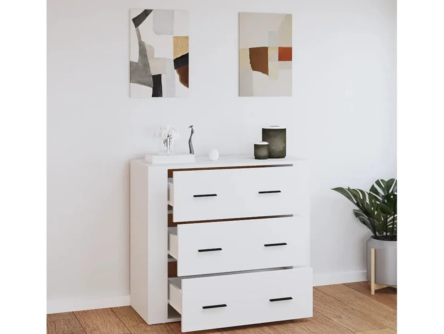 Aparador de madera contrachapada blanco 80x33x70 cm
