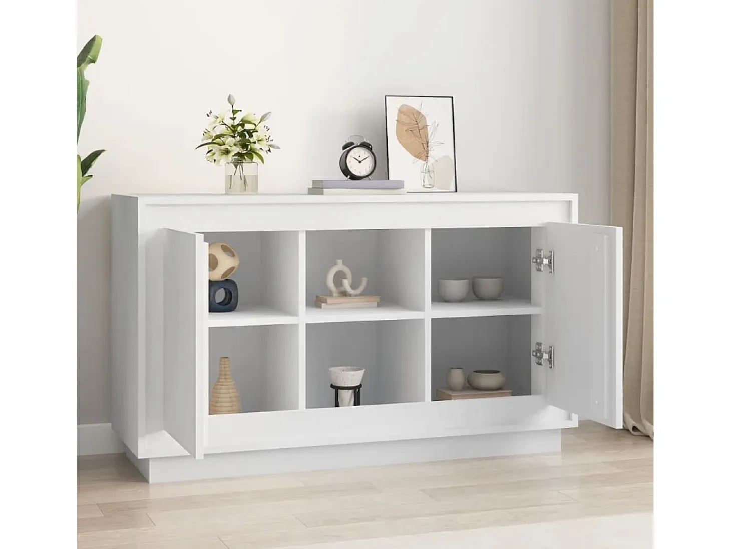 Aparador de madera contrachapada blanco 102x35x60 cm