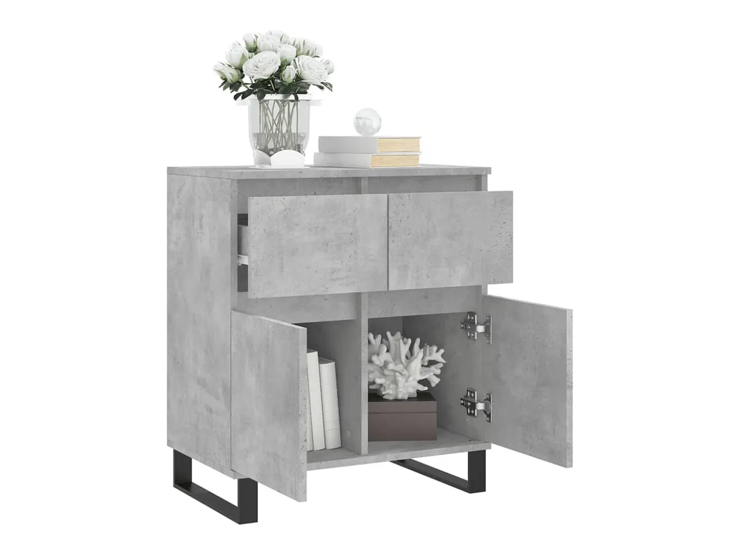 Aparador de madera contrachapada gris hormigón 60x35x70 cm
