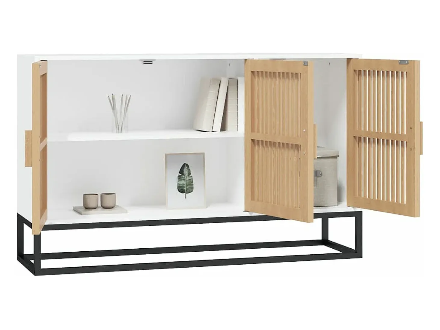 Aparador de madera contrachapada blanco 105x30x65 cm