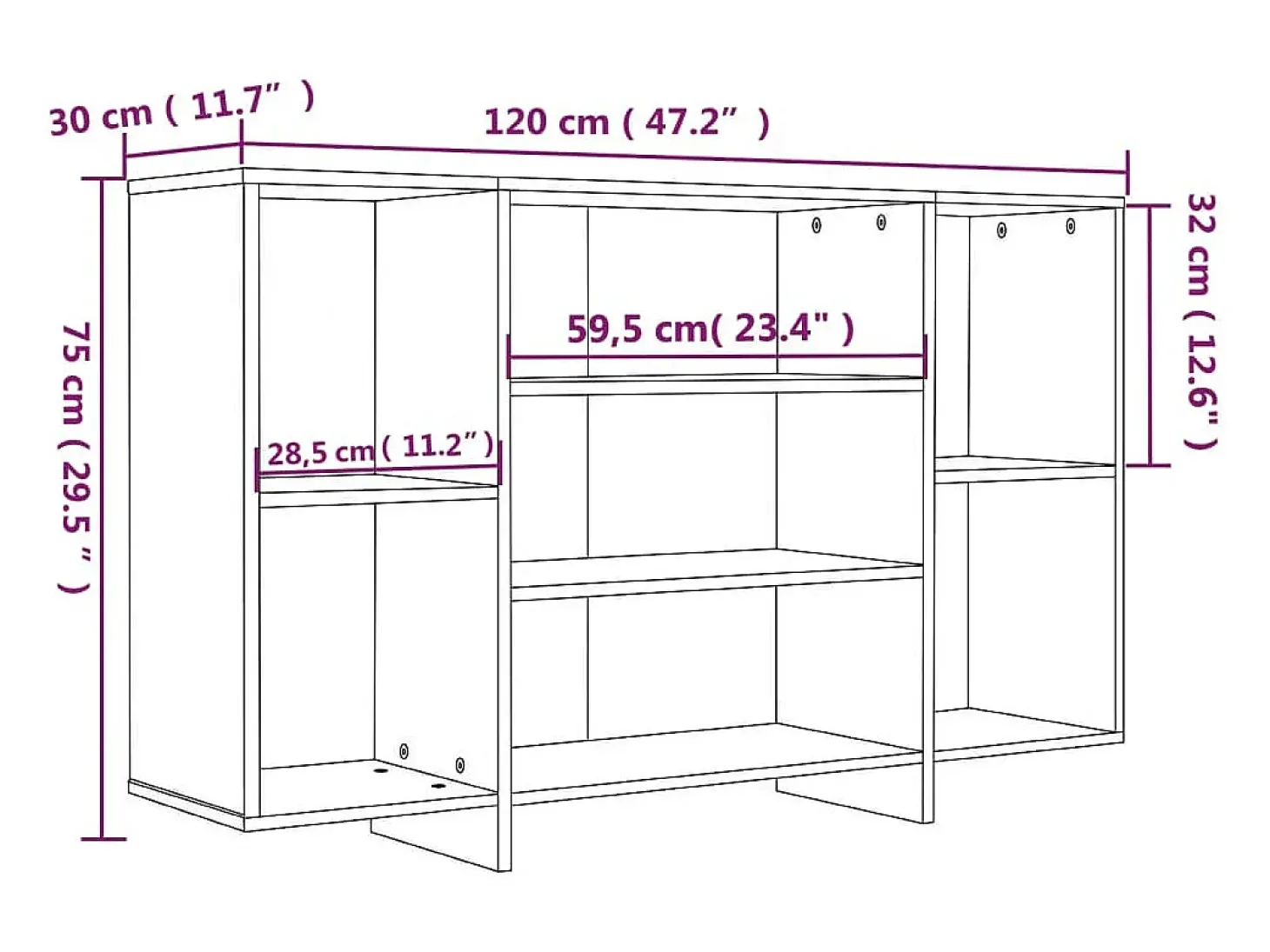 Aparador de madera contrachapada roble Sonoma 120x30x75 cm
