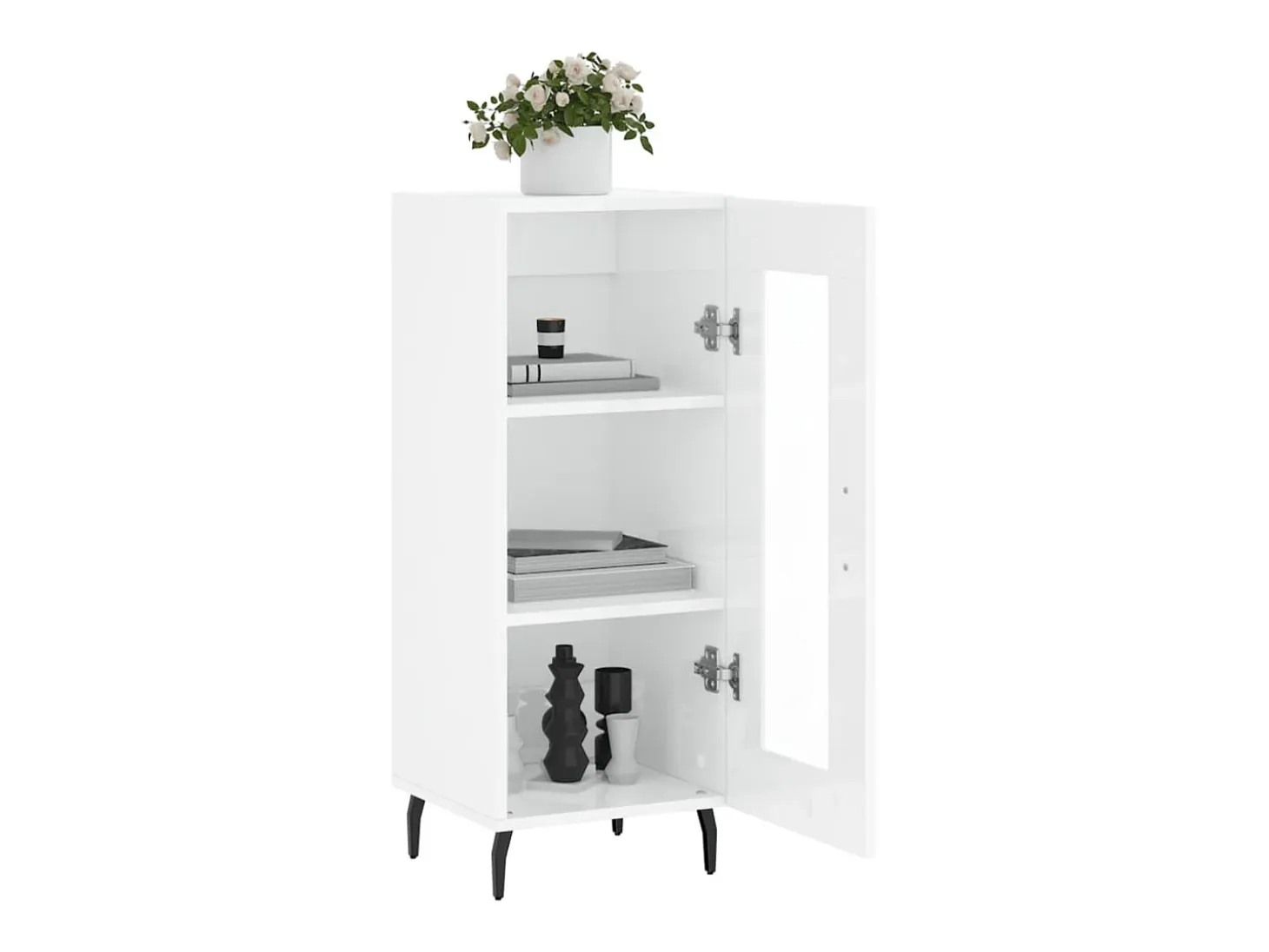 Aparador de madera contrachapada blanco brillante 34,5x34x90 cm