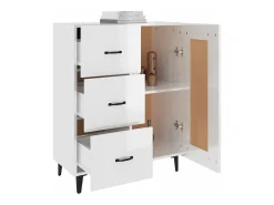 Aparador de madera contrachapada blanco brillante 69,5x34x90 cm