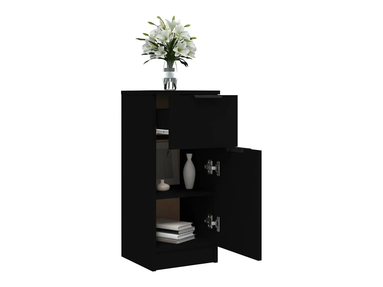 Aparador de madera contrachapada negro 30x30x70 cm