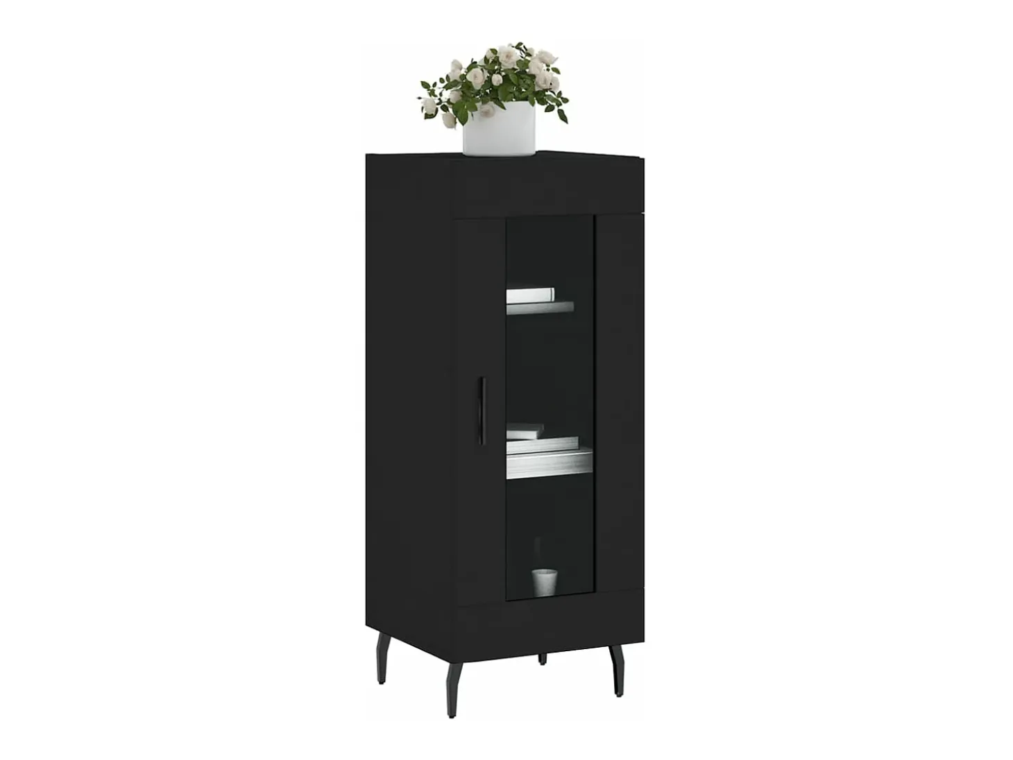 Aparador de madera contrachapada negro 34,5x34x90 cm