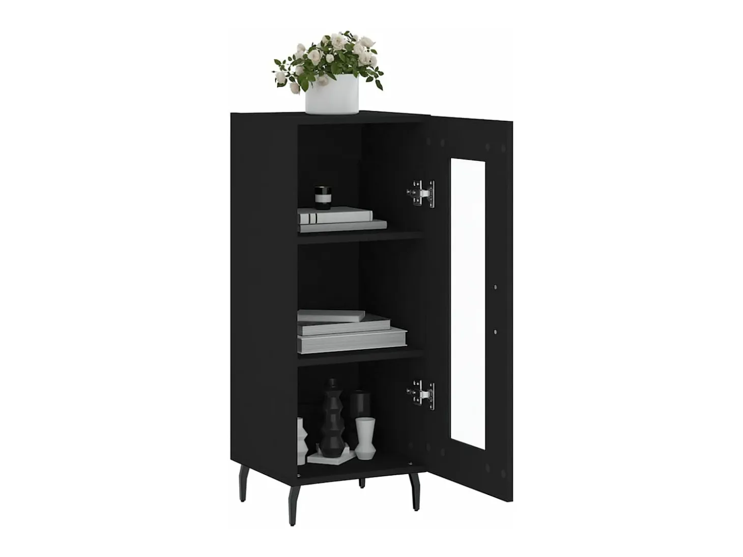 Aparador de madera contrachapada negro 34,5x34x90 cm