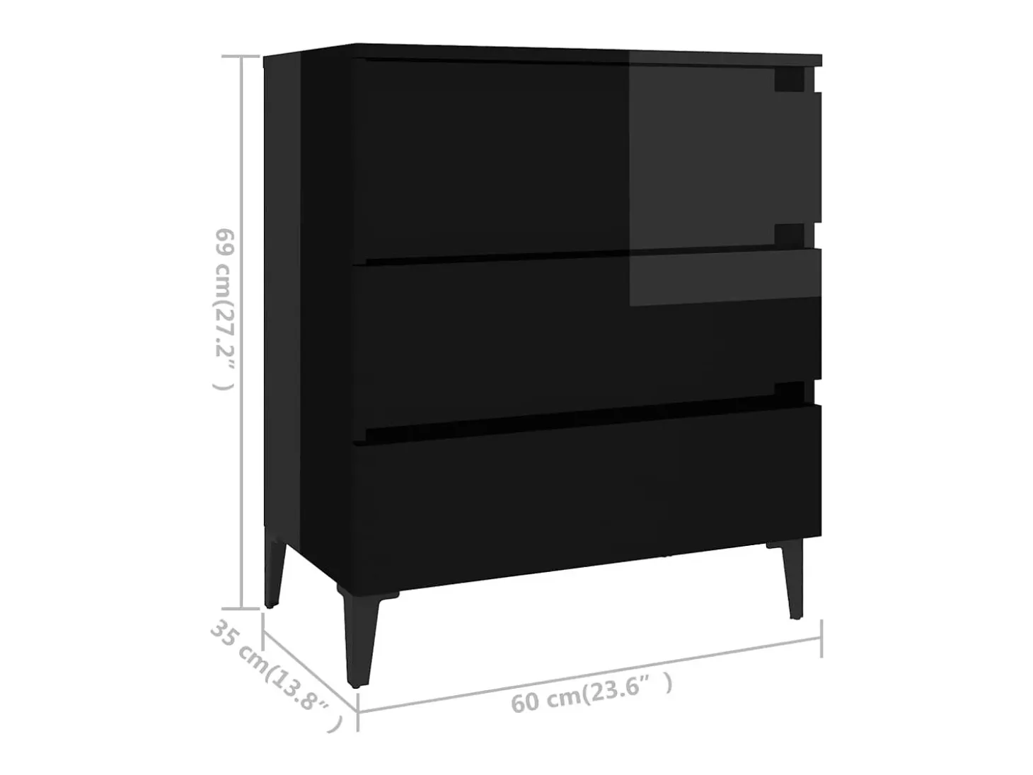 Aparador de madera contrachapada negro brillante 60x35x69 cm