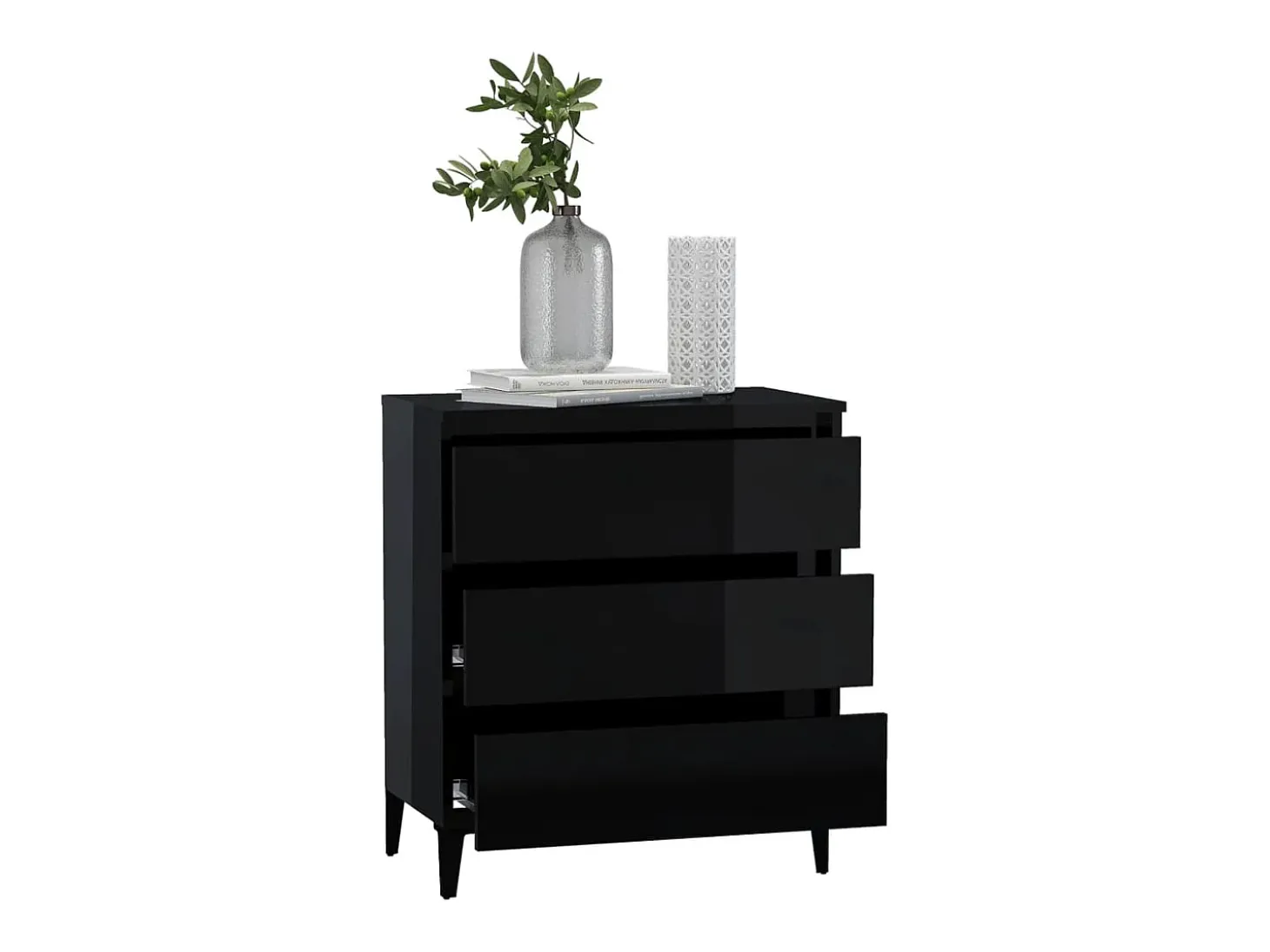 Aparador de madera contrachapada negro brillante 60x35x69 cm