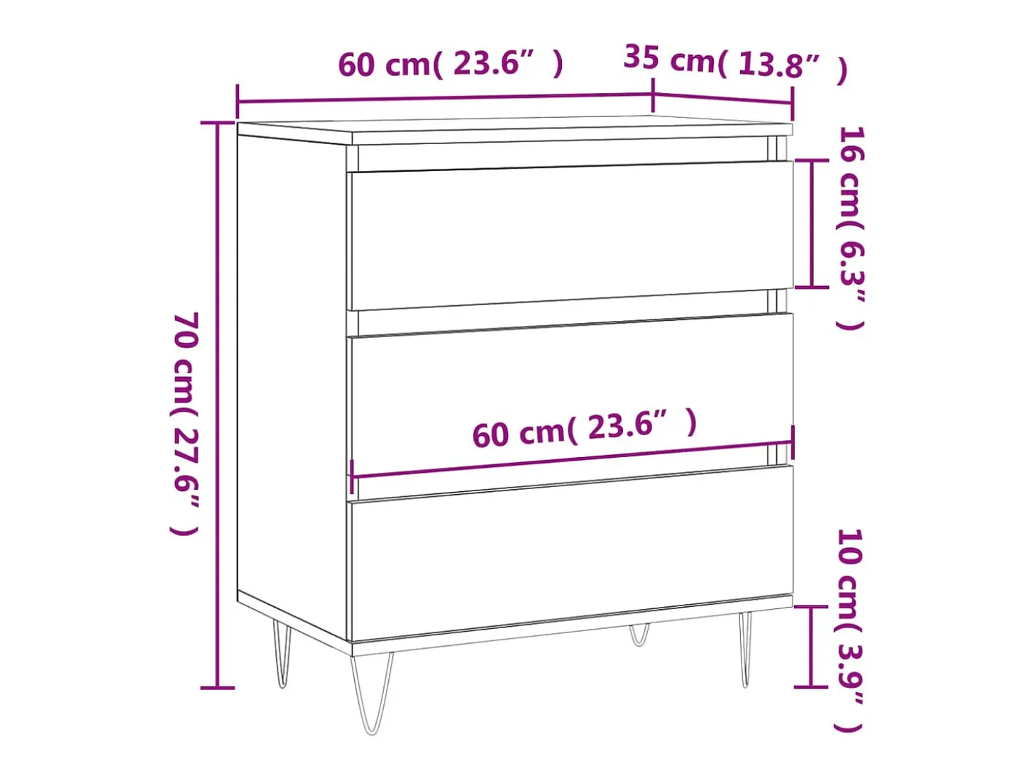 Aparador de madera contrachapada blanco 60x35x70 cm