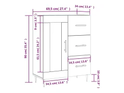 Aparador de madera contrachapada blanco brillante 69,5x34x90 cm