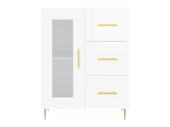 Aparador de madera contrachapada blanco brillante 69,5x34x90 cm