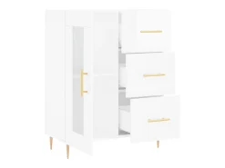 Aparador de madera contrachapada blanco brillante 69,5x34x90 cm