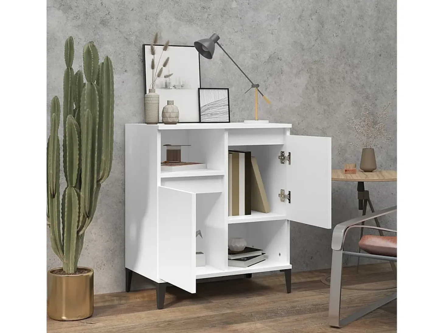 Aparador de madera contrachapada blanco 60x35x70 cm