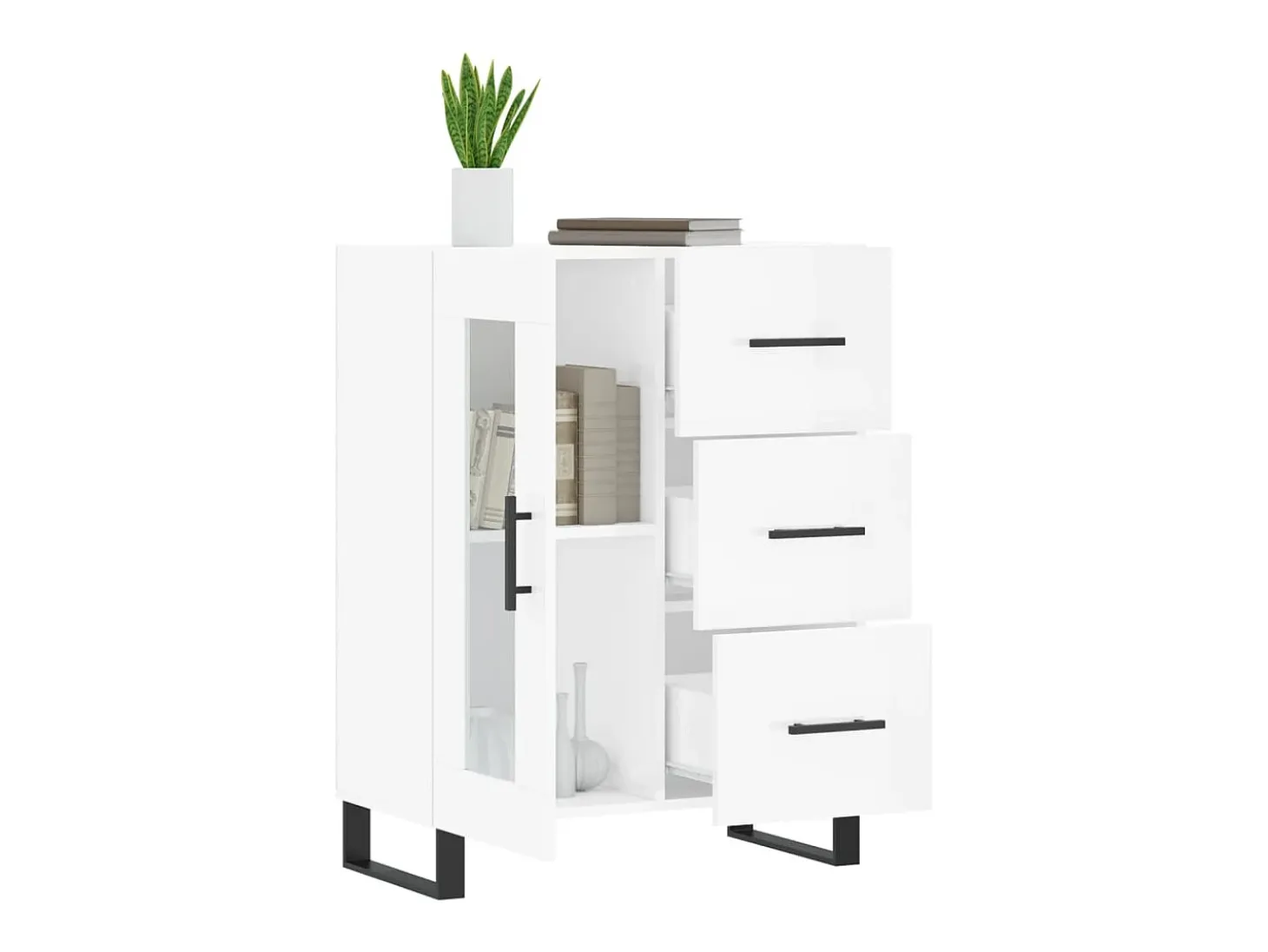 Aparador de madera contrachapada blanco brillante 69,5x34x90 cm ES16899